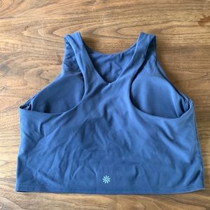 Blue Athleta bra top. Cropped tank/ sports bra, removeable foam cups, size M